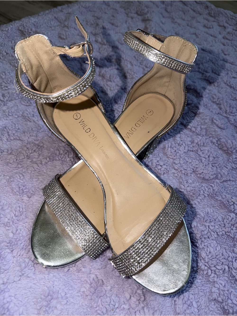 Wild Diva Silver Ankle-Strap Heeled Sandals